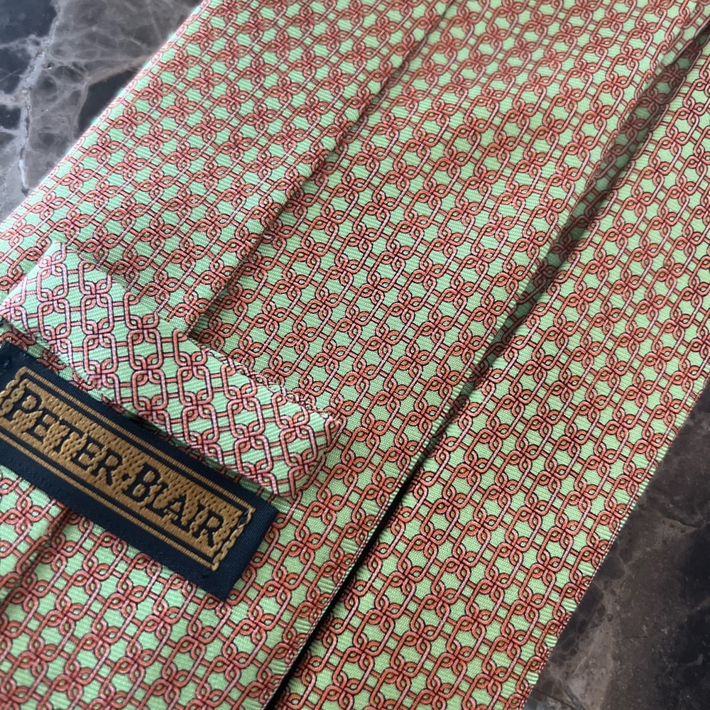 Peter Blair Silk Tie Made in USA Mint Green Coral Chain Link Preppy Classic Tie - Picture 5 of 11